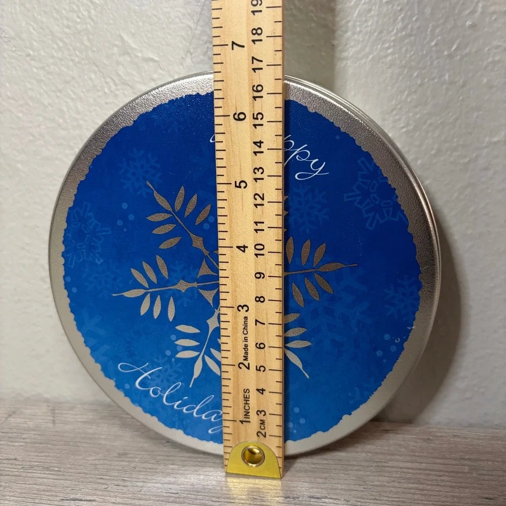 Vintage Holiday Cookie Tins Set of 2 Figis French Horn & Wheelers Snowflake Blue